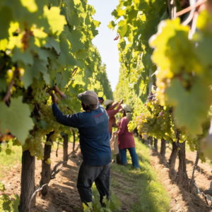 Landwirtschaftliche Helfer für die Weinernte im Herbst