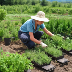 Landwirtschaftliche Helfer für den Kräuteranbau im Sommer