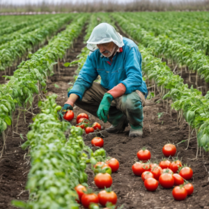 Landwirtschaftliche Helfer für den Tomatenanbau im Frühjahr