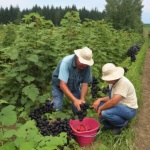 Landwirtschaftliche Helfer für die Brombeerernte