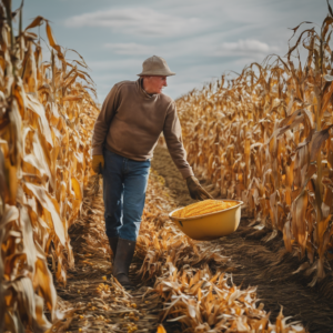 Landwirtschaftliche Helfer für die Maisernte im Herbst