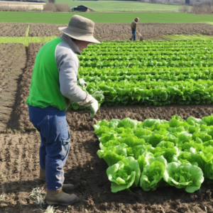 Landwirtschaftliche Helfer für die Salaternte im Frühjahr