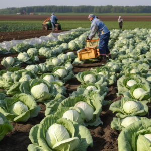 Saisonarbeiter für die Ernte von Weißkohl