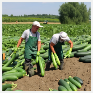 Saisonarbeiter für die Ernte von Zucchini